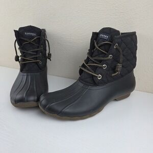 Sperry Boots Womens 8 Saltwater Quilted Waterproof Ankle Duck Boot Black Rubber